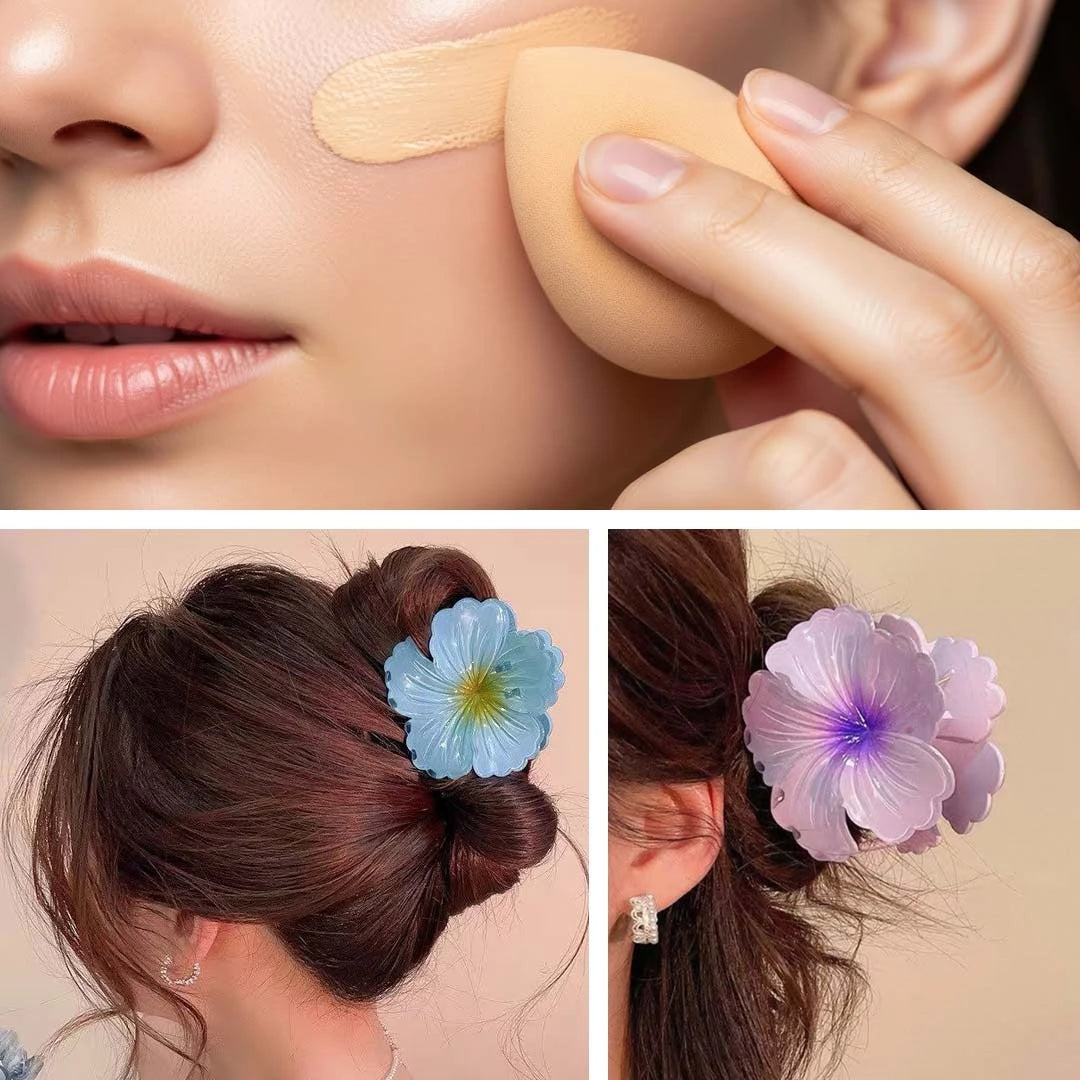 Flower Hair Clip & Sponge Beauty Set