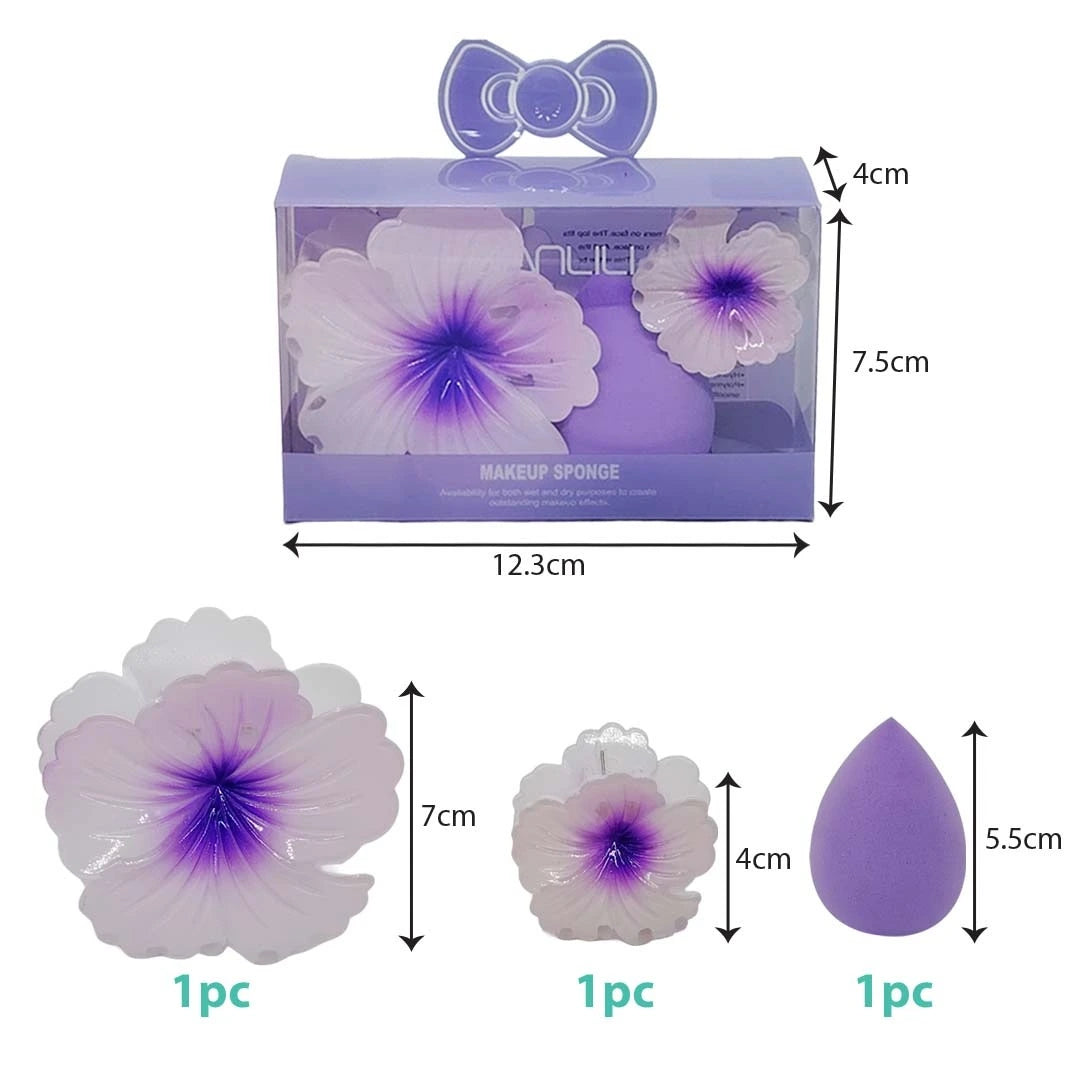 Flower Hair Clip & Sponge Beauty Set