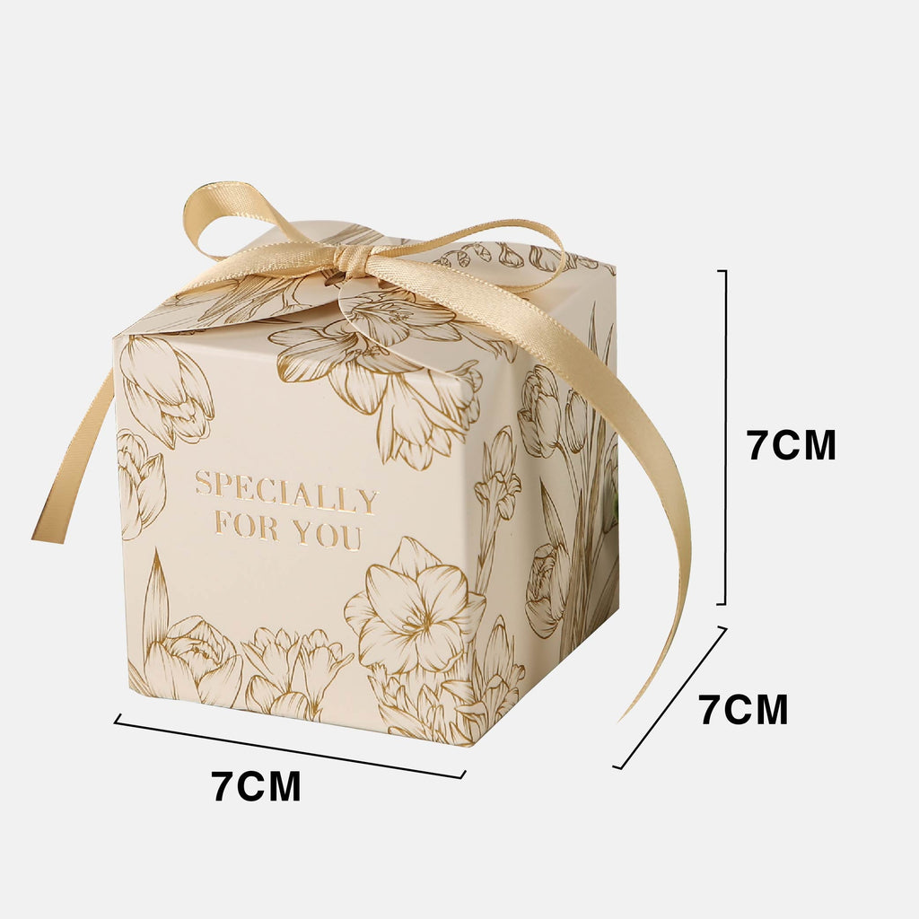 Small Square Floral Candy Box design 011CH01 (champagne) - wedding favor / sweet box