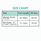 Adults & Kids Anti-Slip Cotton Socks - size details of soft breathable socks for everyday wear, yoga, pilates and indoor activities. Available for bulk orders and wholesale Malaysia.