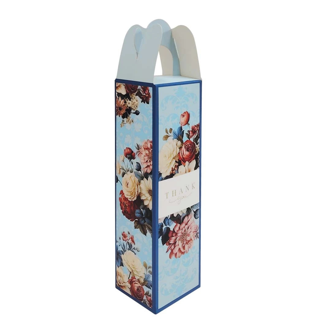Kicap Box design B02K08 sky blue floral — kicap bottle doorgift box Malaysia