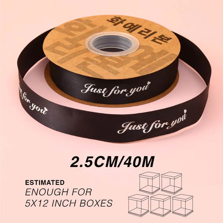 2.5cm High Quality Satin Ribbon (45M) design black- florist & gift wrapping supply