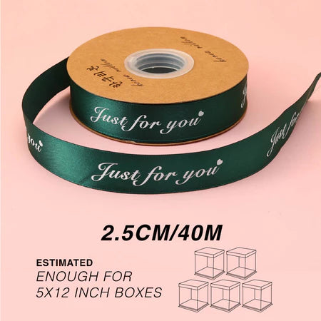 2.5cm High Quality Satin Ribbon (45M) design green - florist & gift wrapping supply