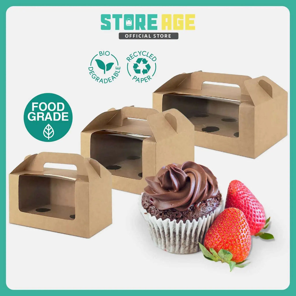 Brown Kraft Cake Box with Window & Handle cover with cavity for wholesale order