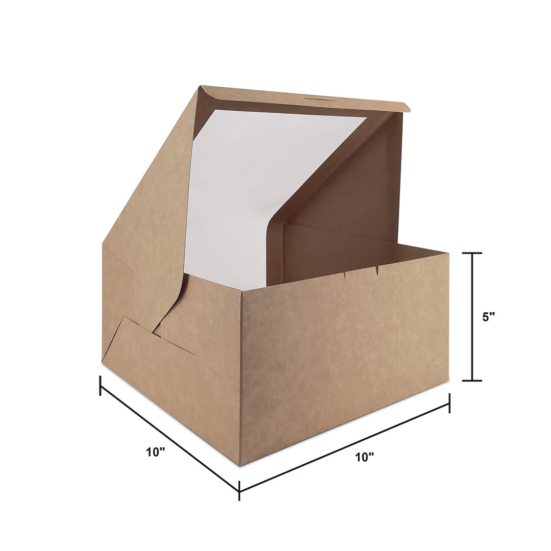 Brown Cake Box with L-Window Size L (BL02) 10" × 10" × 5" dimensions — wholesale Malaysia