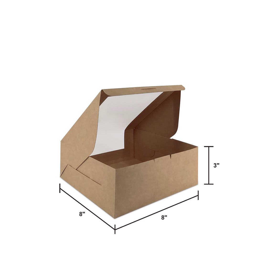 Brown Cake Box with L-Window Size L (BL08) 8" × 8" × 3" dimensions — wholesale order Malaysia