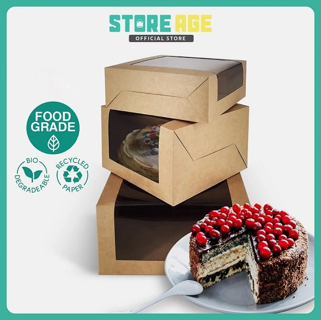Brown Cake Box with L-Window — bakery dessert packaging wholesale Malaysia