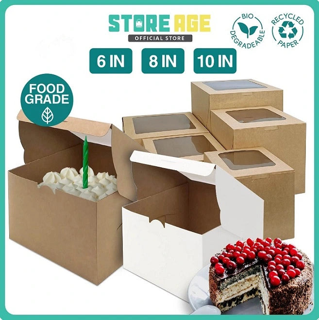 White and Brown Kraft Cake Box with Top Window  — bakery box wholesale Malaysia