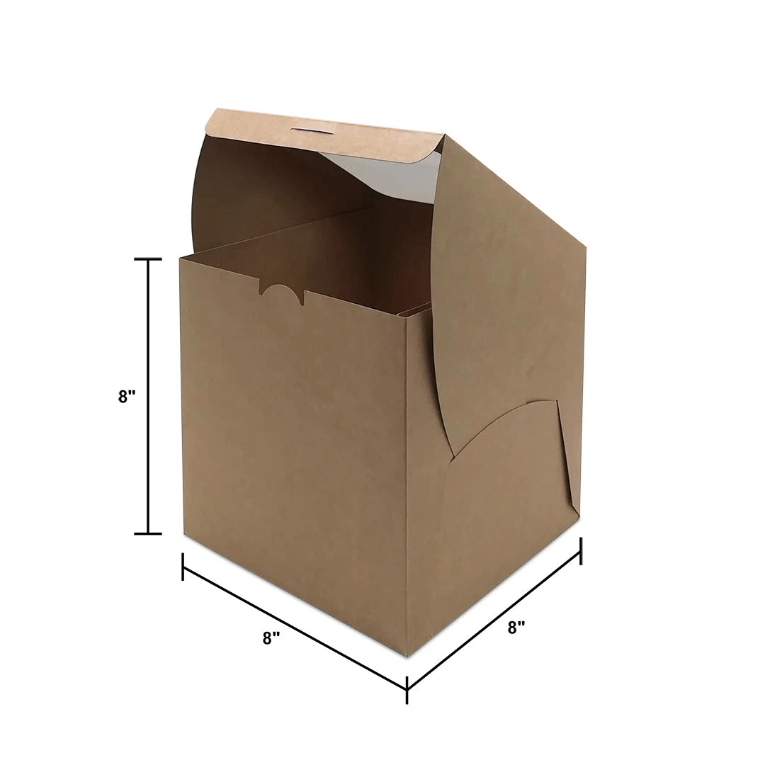 Brown Kraft Cake Box with Top Window BX11 (8×8×8") dimensions — bakery box wholesale