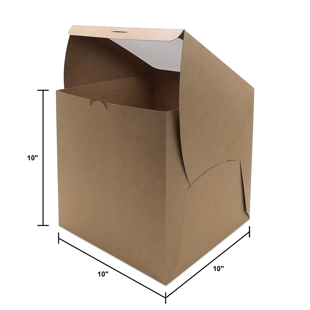 Brown Kraft Cake Box with Top Window BX11 (10×10×10") dimensions — bakery box wholesale
