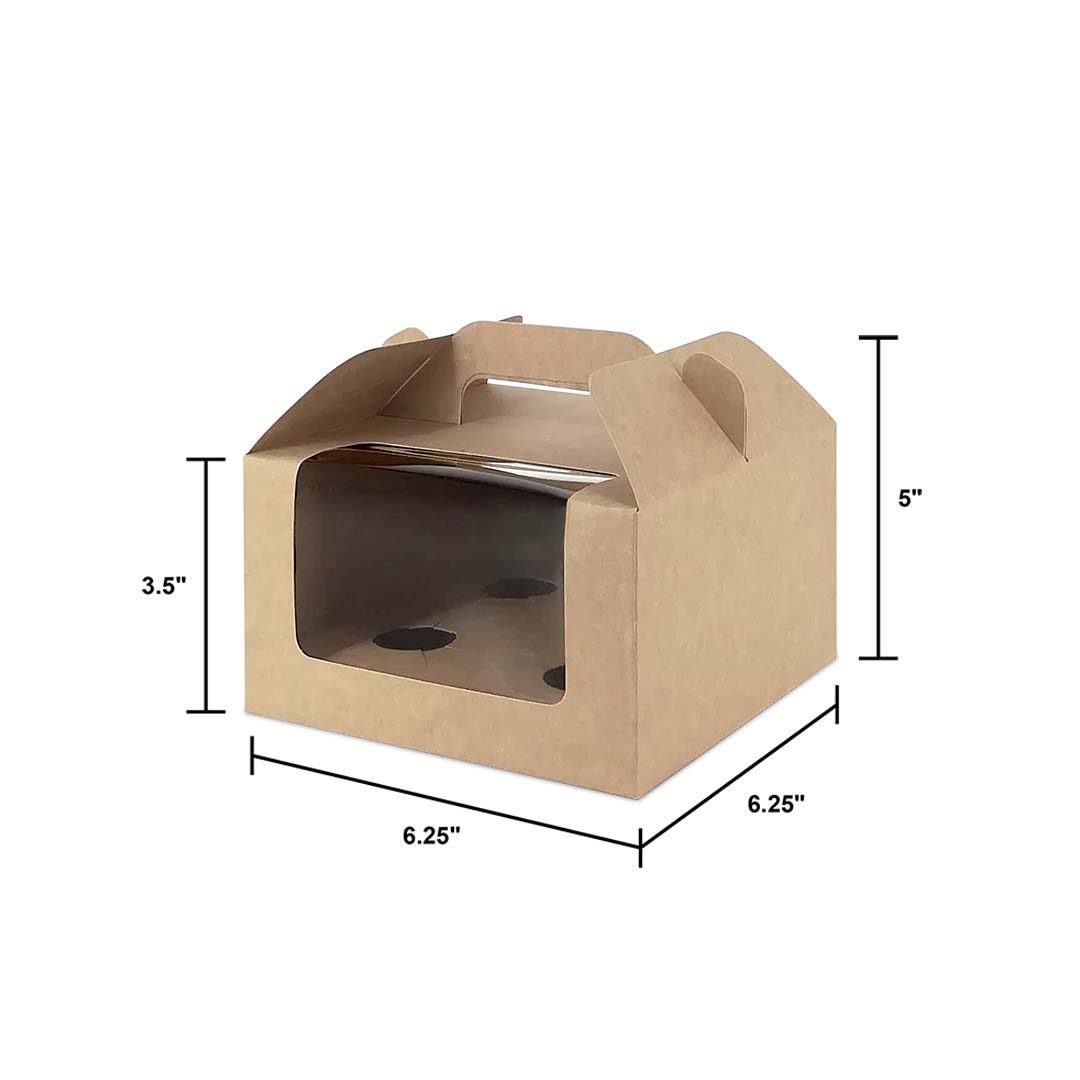 Brown Kraft Cake Box with Window & Handle (BH7) dimensions with 4 cavity for wholesale order 