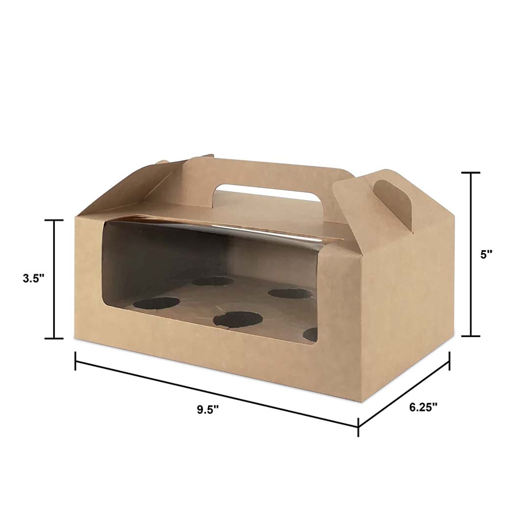 Brown Kraft Cake Box with Window & Handle (BH5) dimensions with 6 cavity for wholesale order