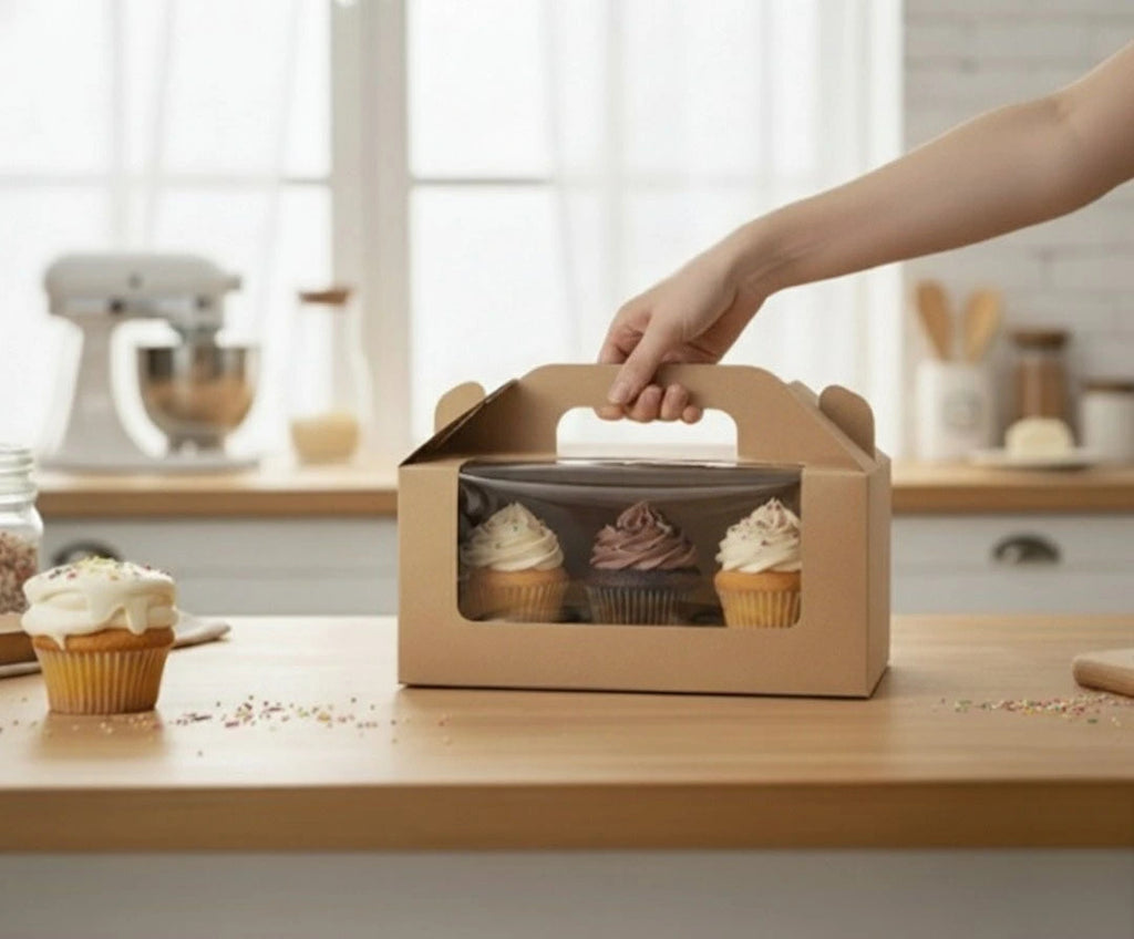 Brown Kraft Cake Box with Window & Handle with 6 cavity for wholesale order 