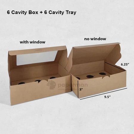 Brown Kraft Cake Box No Window BN5 with 6-cavity tray — bakery wholesale Malaysia
