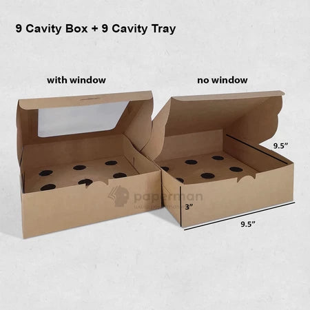 Brown Kraft Cake Box No Window BN6 with 9-cavity tray — bakery wholesale Malaysia