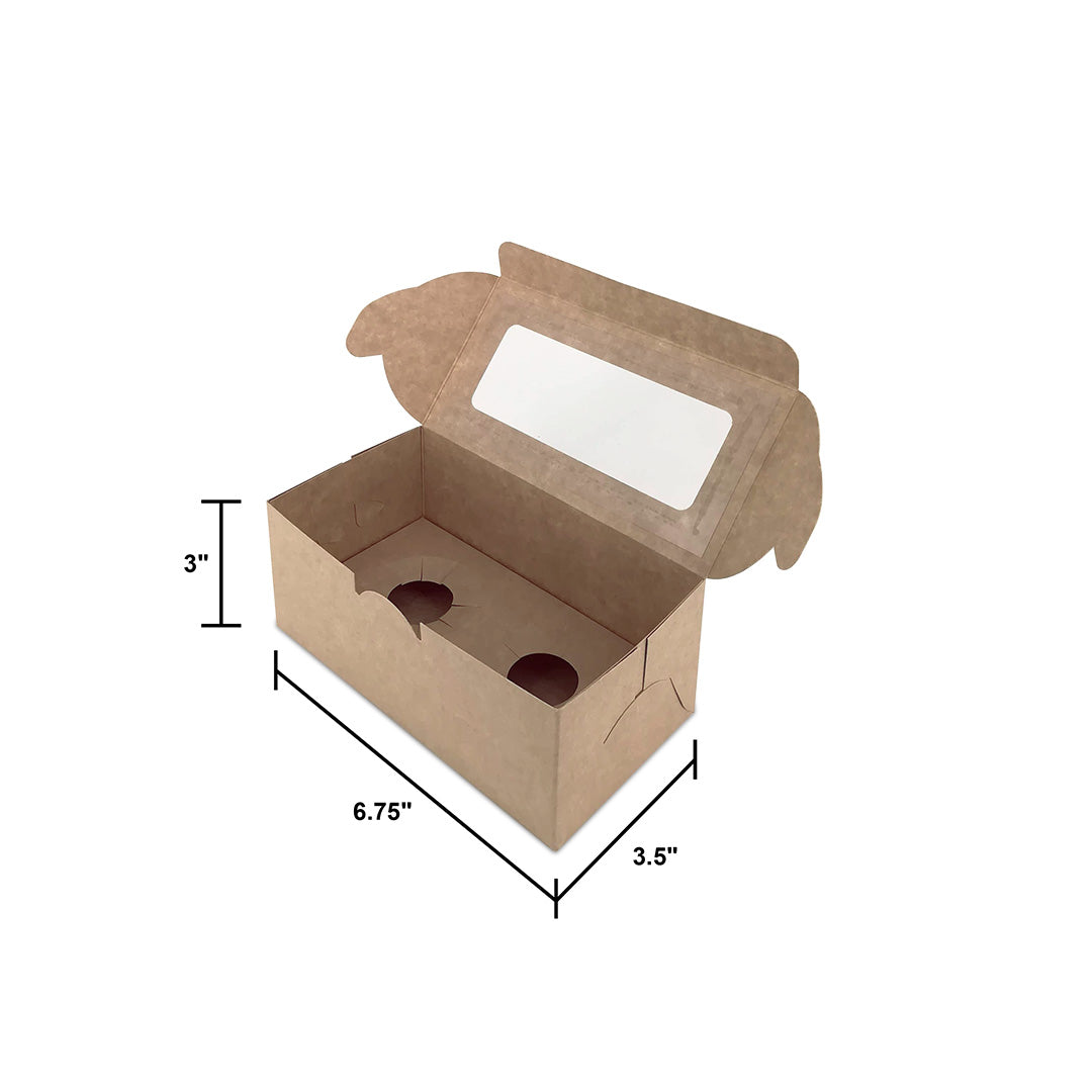 Brown Kraft Cupcake Box with Top Window BX9 and 2 cavity dimensions — bakery box wholesale Malaysia