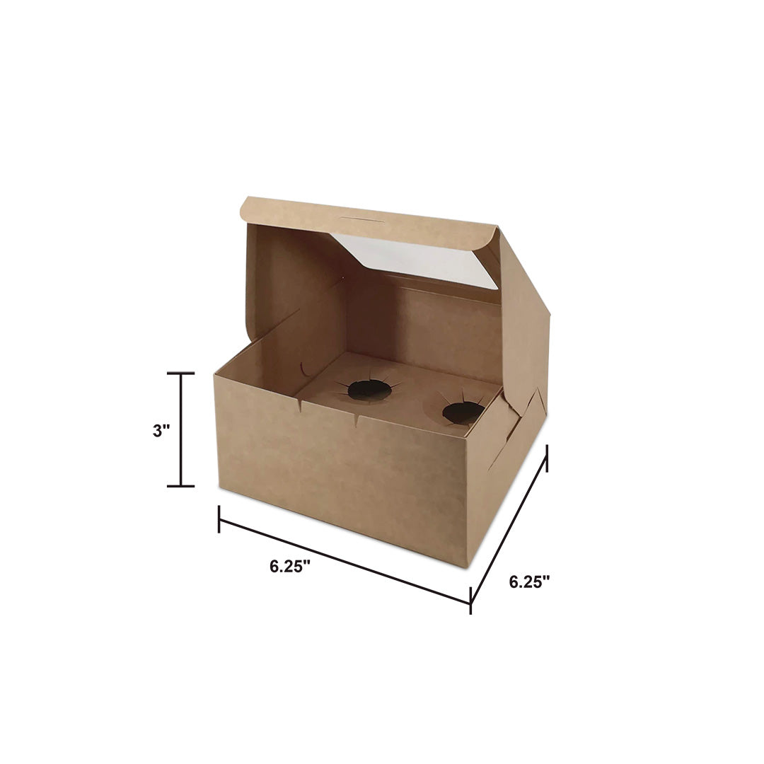 Brown Kraft Cupcake Box with Top Window BX7 and 4 cavity — bakery takeaway box wholesale