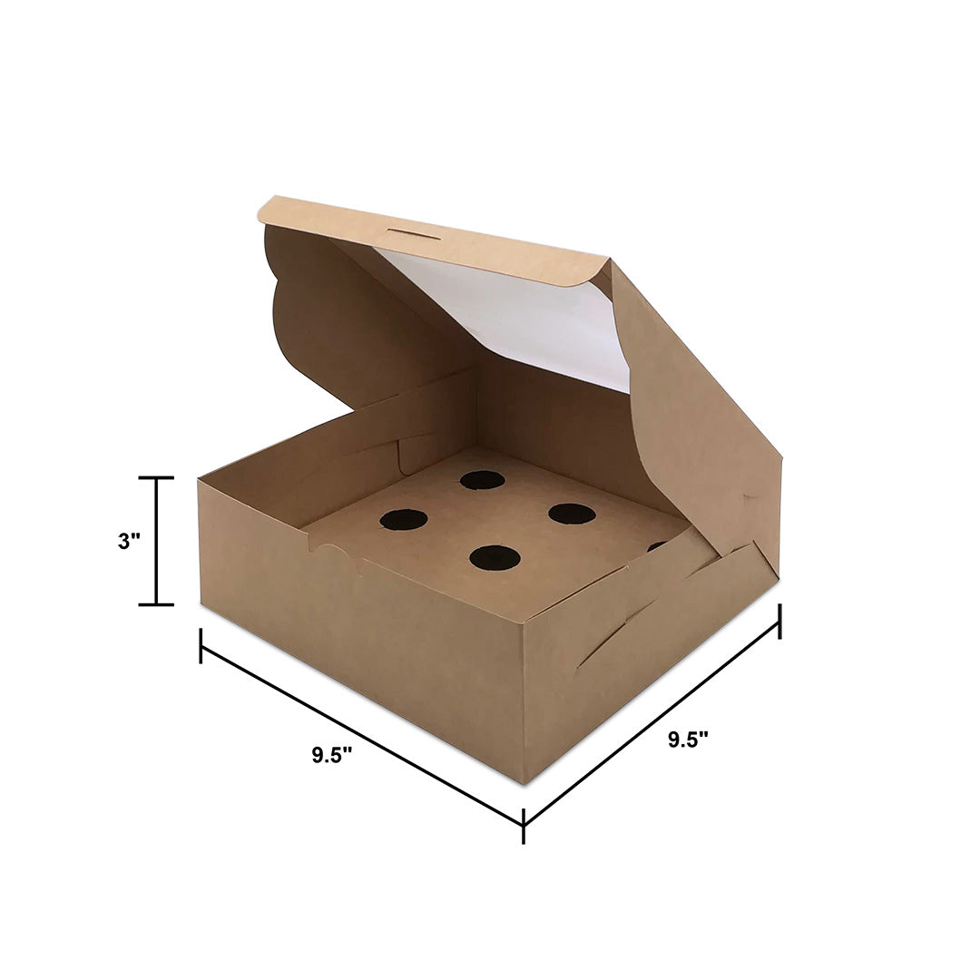 Brown Kraft Cupcake Box with Top Window BX6 and 9 cavity dimensions — bakery box wholesale Malaysia