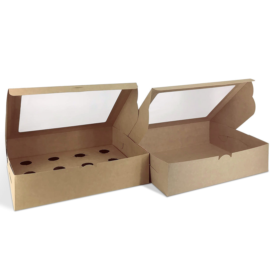 Brown Kraft Cupcake Box with Top Window BX10 without cavity — bakery takeaway box wholesale