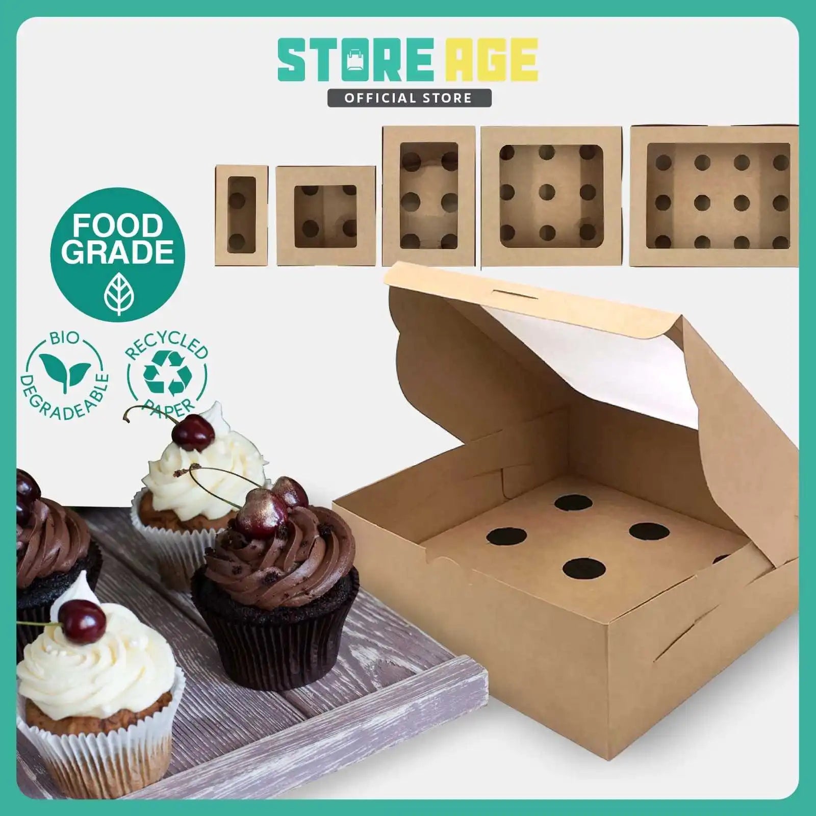 Brown Kraft Cupcake Box with Top Window and cavity tray for bakery & dessert packaging - wholesale Malaysia