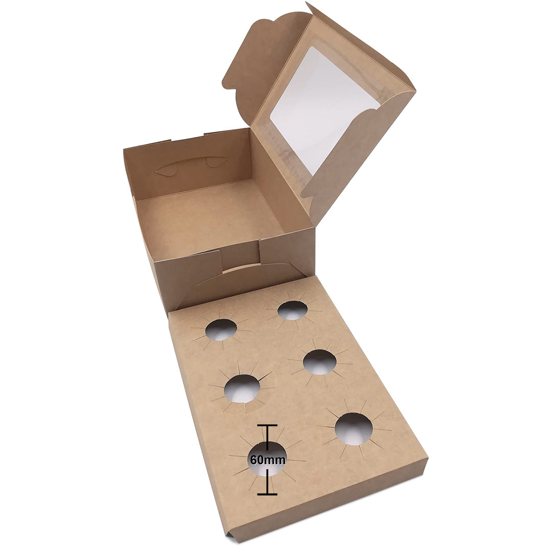 Brown Kraft Cupcake Box with Top Window BX5 without cavity dimensions — bakery box wholesale Malaysia