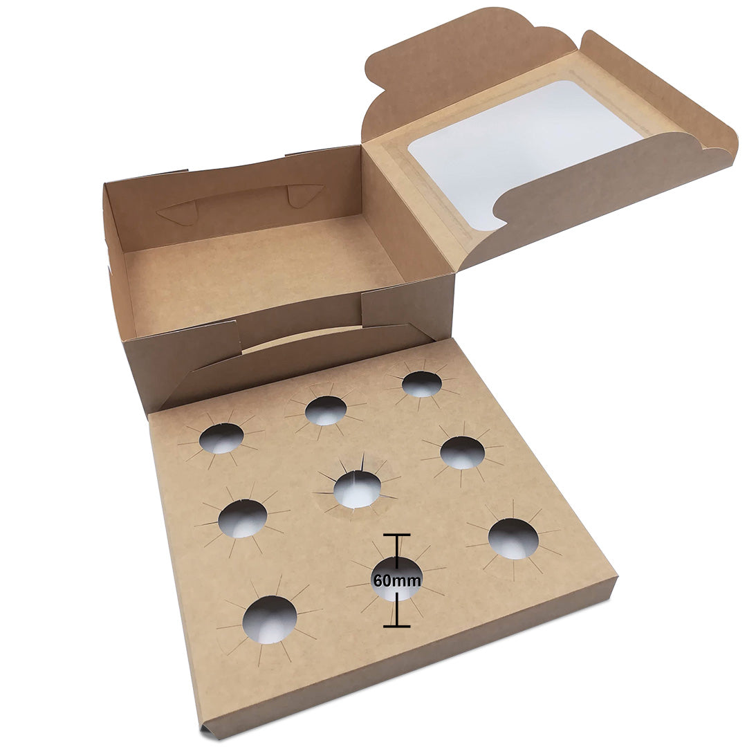 Brown Kraft Cupcake Box with Top Window BX6 without cavity dimensions — bakery box wholesale Malaysia