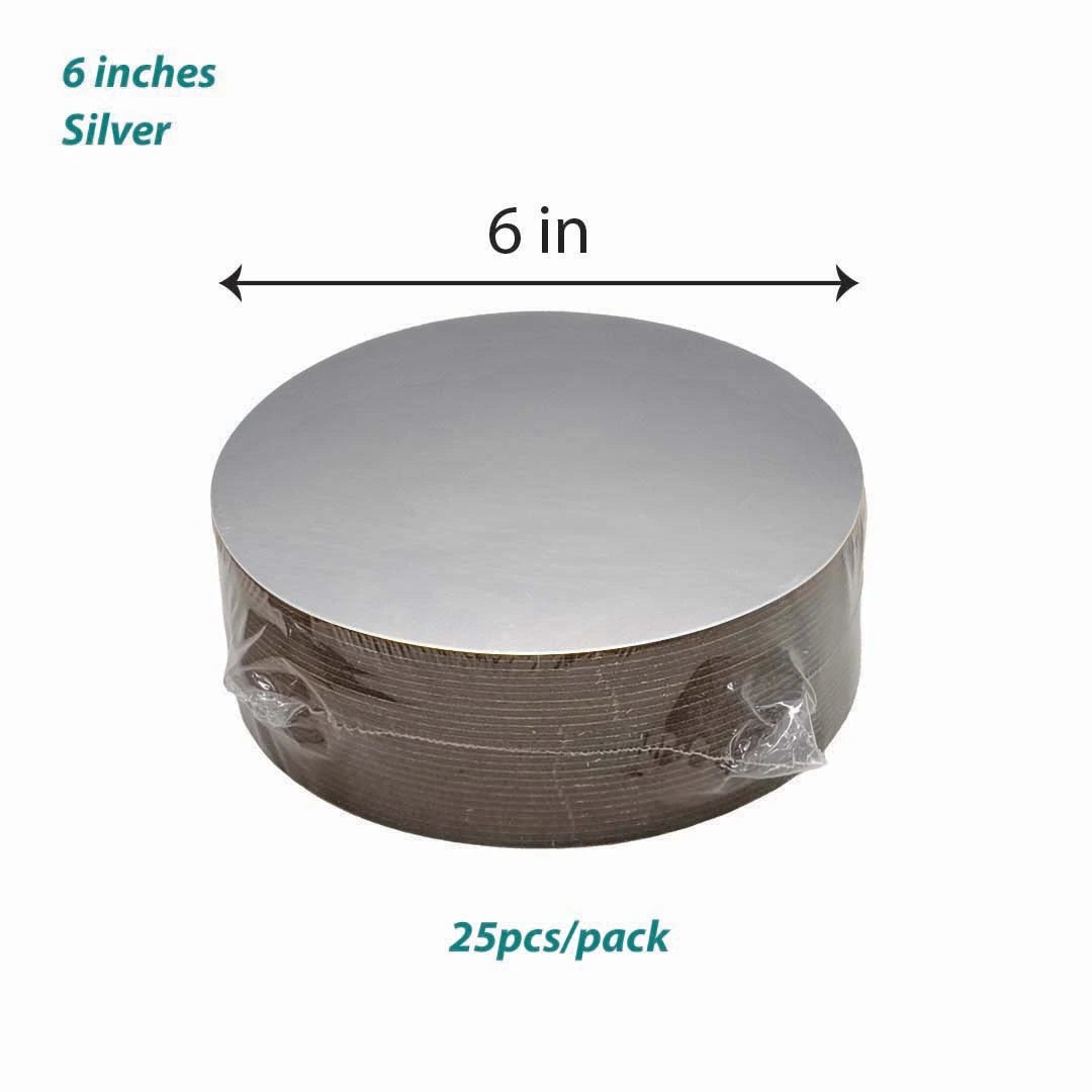 Silver Cake Board 15cm diameter suitable for 6 inch cakes, ideal for bakeries, home bakers and cake businesses, available for wholesale order Malaysia.