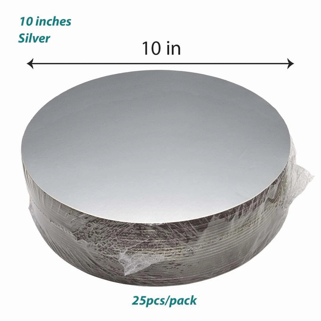 Silver Cake Board 25cm diameter suitable for 25 inch cakes, ideal for bakeries, home bakers and cake businesses, available for wholesale order Malaysia.