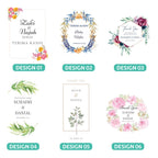 Customisable event bags with floral designs and text, featuring the option to 'Customise Your Name'. 