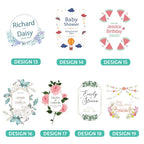 Customisable event bags with floral designs and text, featuring the option to 'Customise Your Name'. 