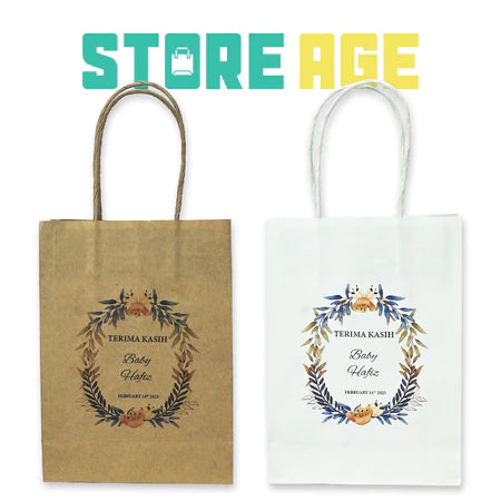 Customise Name Printing: For Events design D02 available brown and white kraft paper bag - wholesale branded packaging