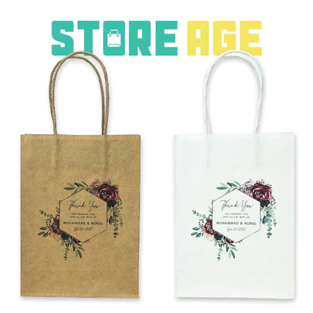 Customise Name Printing: For Events design D03 available brown and white kraft paper bag - wholesale branded packaging
