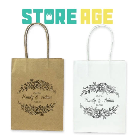 Customise Name Printing: For Events design D12 black white floral available brown and white kraft paper bag - wholesale branded packaging Malaysia