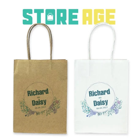 Customise Name Printing: For Events design D13 green lilac floral available brown and white kraft paper bag - wholesale branded packaging Malaysia