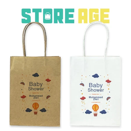 Customise Name Printing: For Events baby shower design D14 available brown and white kraft paper bag - wholesale branded packaging Malaysia