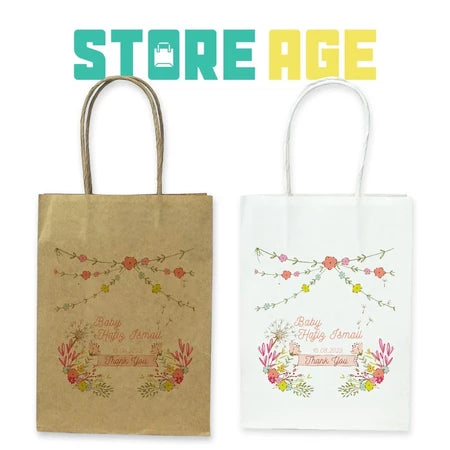 Customise Name Printing: For Events baby shower design D19 available brown and white kraft paper bag - wholesale branded packaging Malaysia