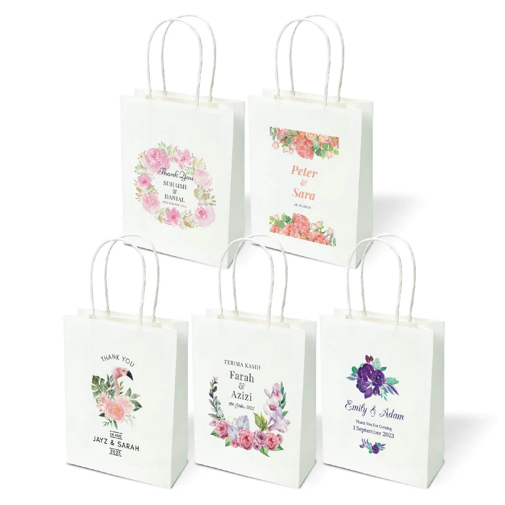 Customise Name Printing White Kraft Paper Bag: For Events - wholesale branded packaging Malaysia