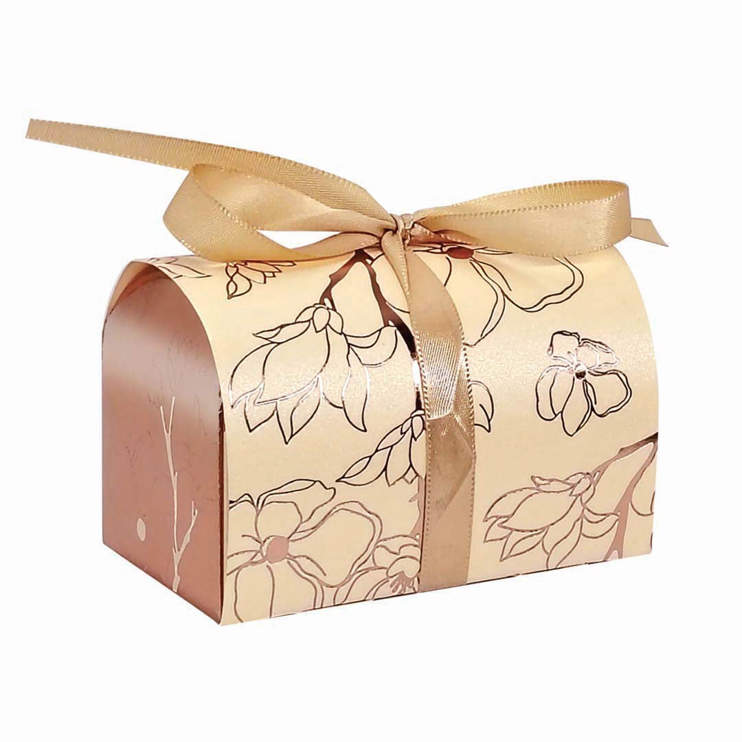 Cylinder Candy Gift Box with gold floral design 005CH01 (champagne) - wedding favor / sweet candy box