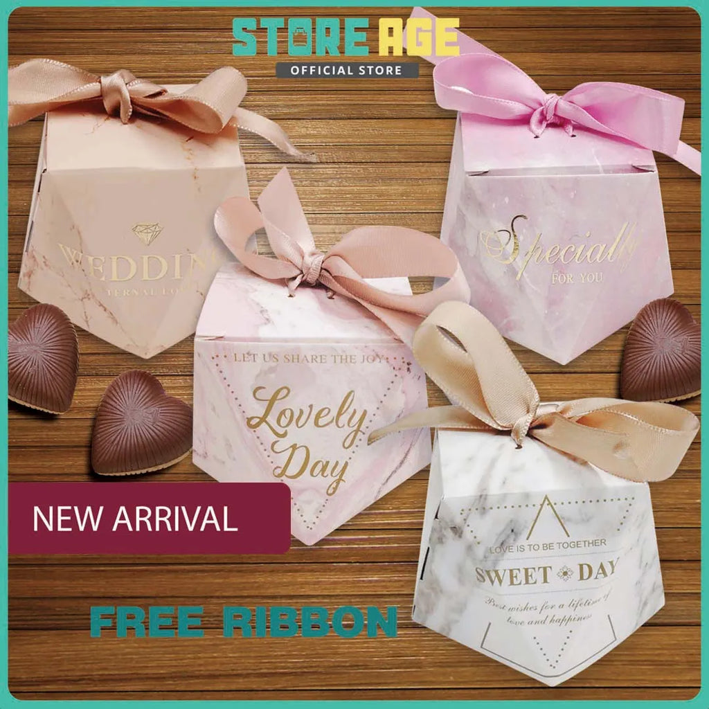 Diamond-Shaped Candy Gift Box — wedding favour sweet box with free ribbon, wholesale Malaysia
