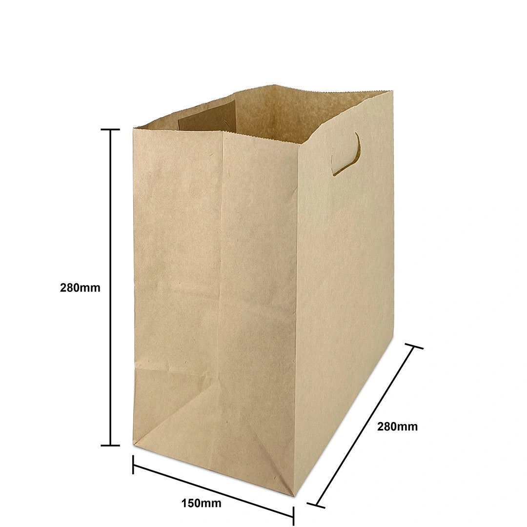 Die cut handle brown paper bag dimension for bakery bag and food packaging- available for wholesale order Malaysia