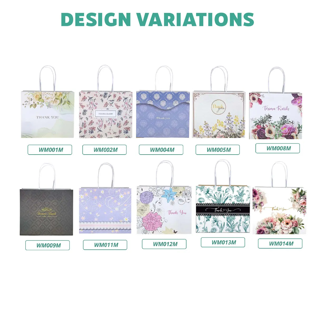 Small floral wedding doorgift bag with elegant botanical design, variation