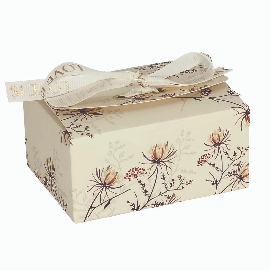 Rectangular flower candy box with ribbon design white - doorgift kahwin packaging small gift for event