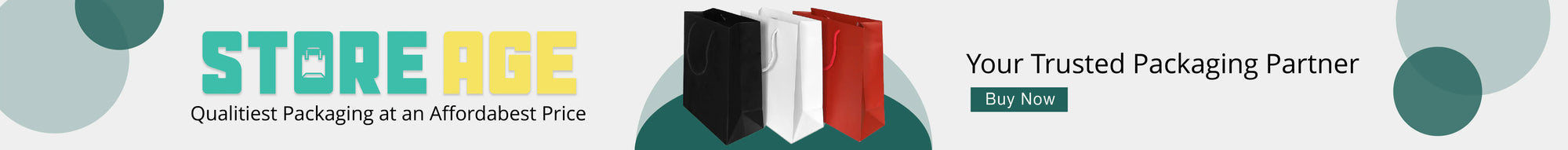 Store Age packaging solution banner with text and color blocks.