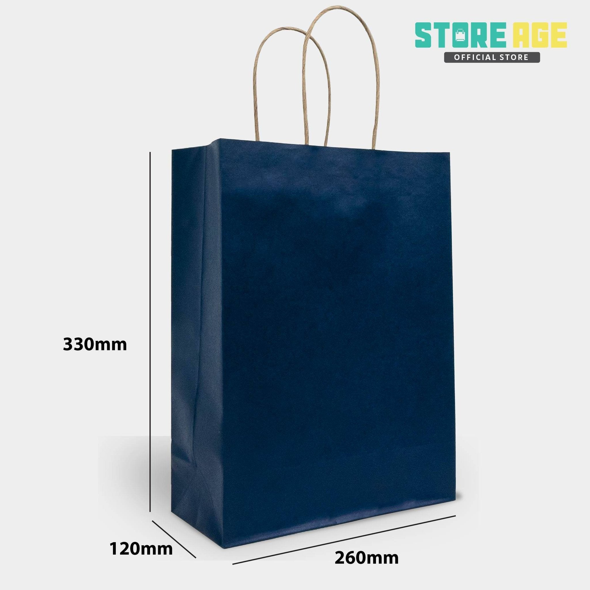 Blue Color Kraft Paper Bag SIze L dimension 26 X 12 X 33 CM for wholesale gift bag Malaysia 