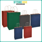 Color kraft paper bags in blue, black, green and red — multiple sizes, twisted handles, wholesale Malaysia
