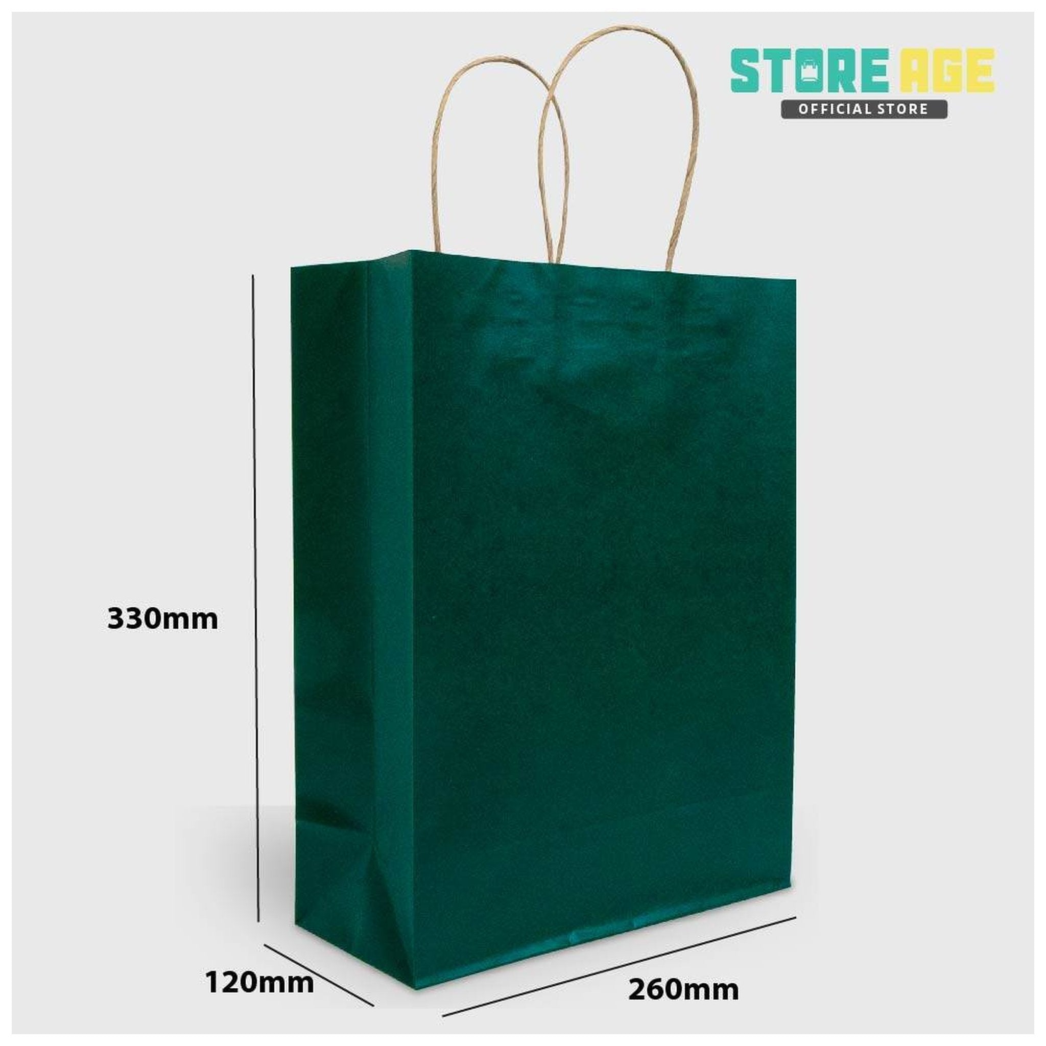 Green Color Kraft Paper Bag SIze L dimension 26 X 12 X 33 CM for wholesale gift bag Malaysia 