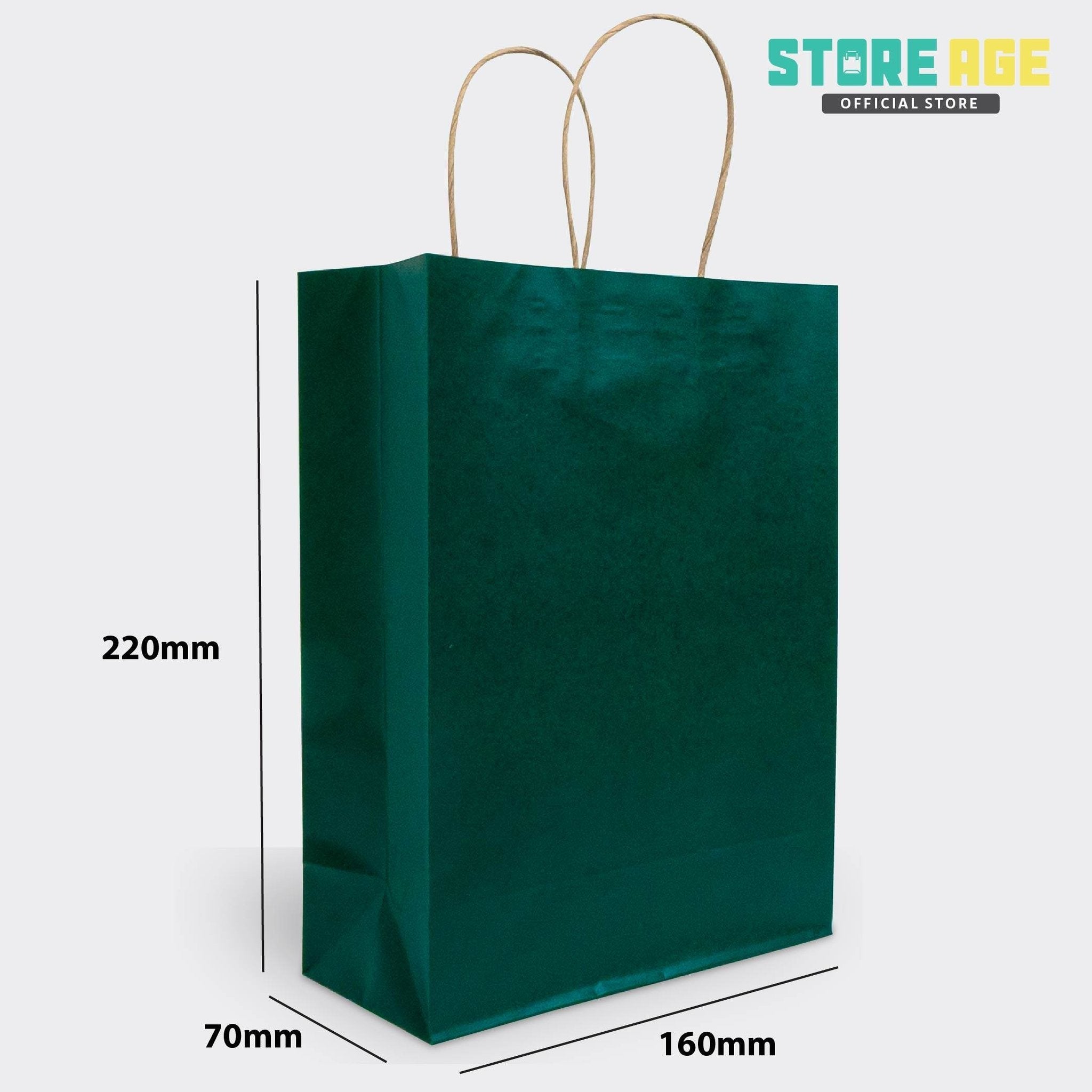 Green Color Kraft Paper Bag SIze S dimension  16 X 7 X 22 CM for wholesale gift bag Malaysia 