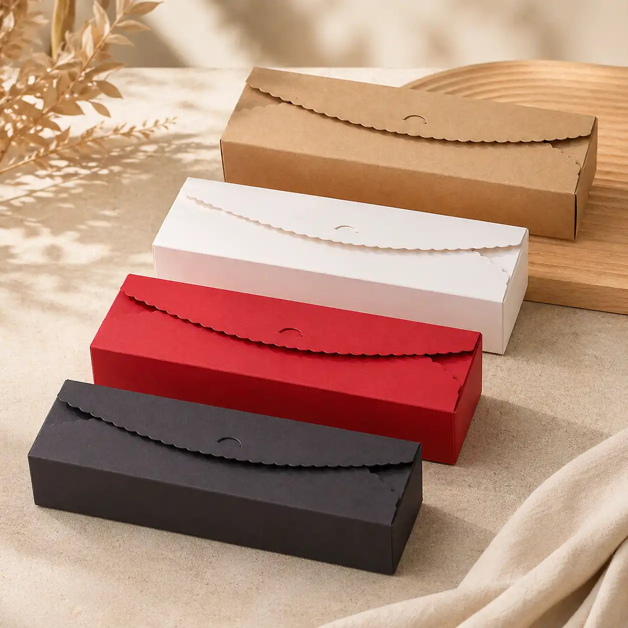 Candy Long Gift Box in red, brown, black & white kraft paper — wedding doorgift candy box wholesale Malaysia