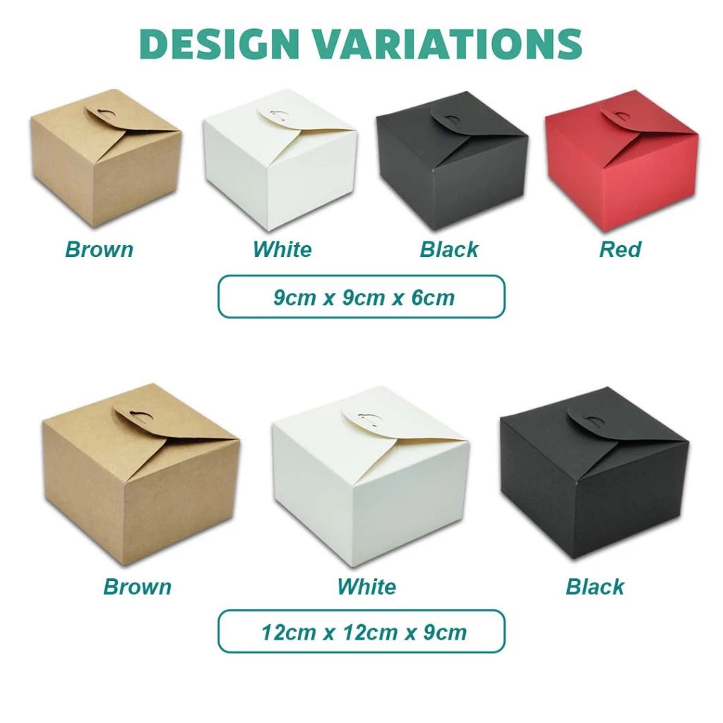 Kraft plain candy box in brown, white, black & red with 2 sizes — wedding doorgift box wholesale Malaysia