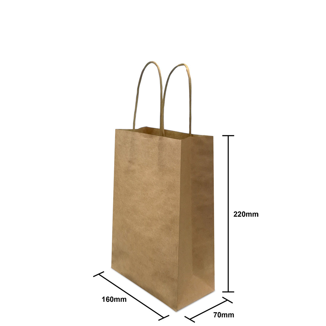 Brown Twisted Handle Paper Bag Size XXS - 160 X 70 X 220 mm dimensions for wholesale order Malaysia